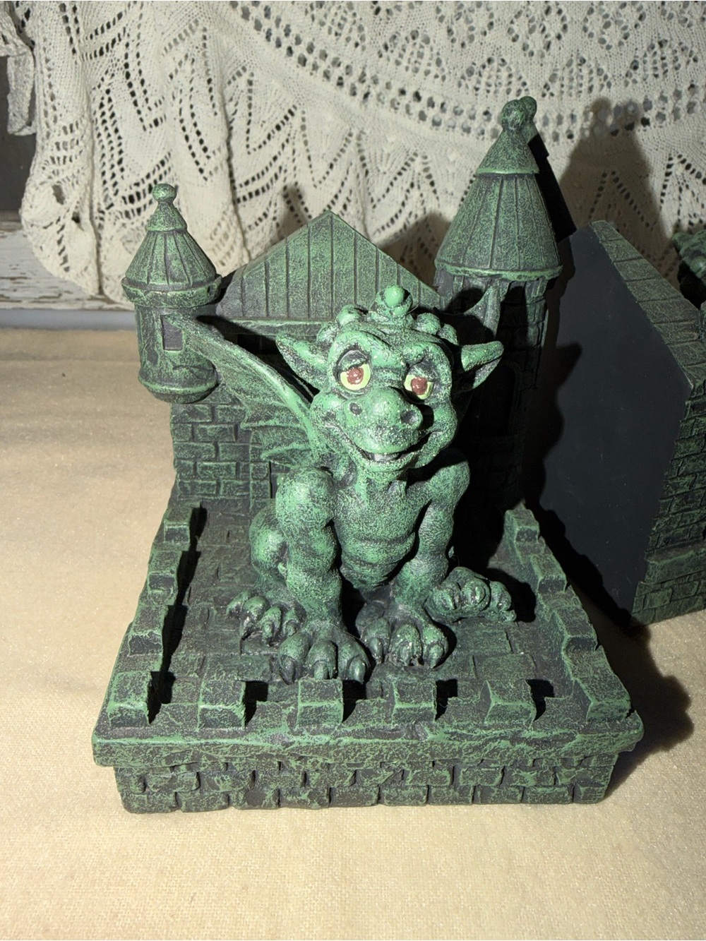 Green Gargoyle Castle Bookends